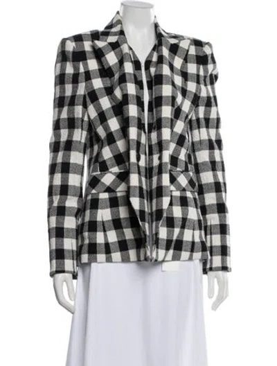 Pre-owned Veronica Beard Linen Plaid Print Blazer In Black
