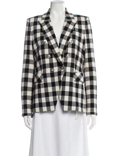 Pre-owned Veronica Beard Linen Plaid Print Blazer In Black
