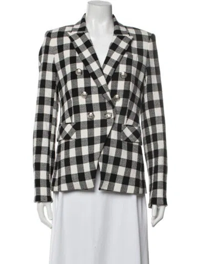 Pre-owned Veronica Beard Linen Plaid Print Blazer In Black