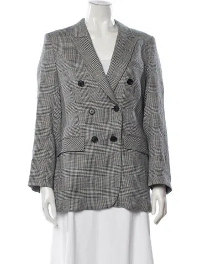 Pre-owned Veronica Beard Linen Plaid Print Blazer In Black