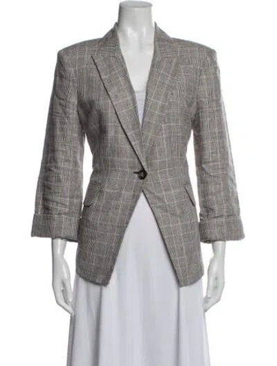 Pre-owned Veronica Beard Linen Plaid Print Blazer In Black