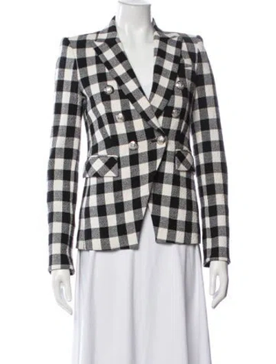 Pre-owned Veronica Beard Linen Plaid Print Blazer In Black/white