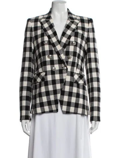 Pre-owned Veronica Beard Linen Plaid Print Blazer In Black/white