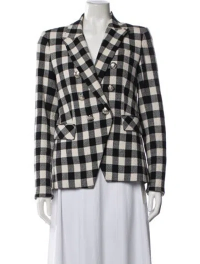 Pre-owned Veronica Beard Linen Plaid Print Blazer In Black/white