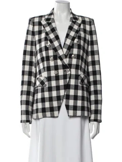 Pre-owned Veronica Beard Linen Plaid Print Blazer In Black/white