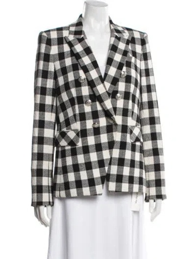 Pre-owned Veronica Beard Linen Plaid Print Blazer In Black/white