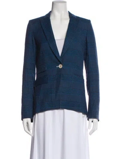 Pre-owned Veronica Beard Linen Plaid Print Blazer In Blue