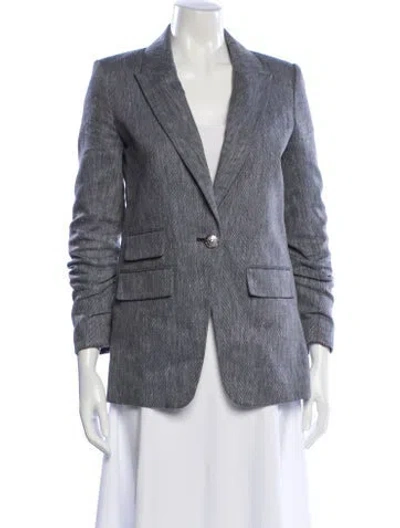 Pre-owned Veronica Beard Linen Plaid Print Blazer In Blue