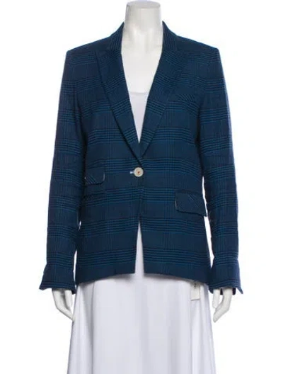 Pre-owned Veronica Beard Linen Plaid Print Blazer In Blue