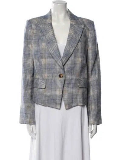 Pre-owned Veronica Beard Linen Plaid Print Blazer In Blue