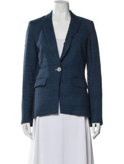 Pre-owned Veronica Beard Linen Plaid Print Blazer In Blue