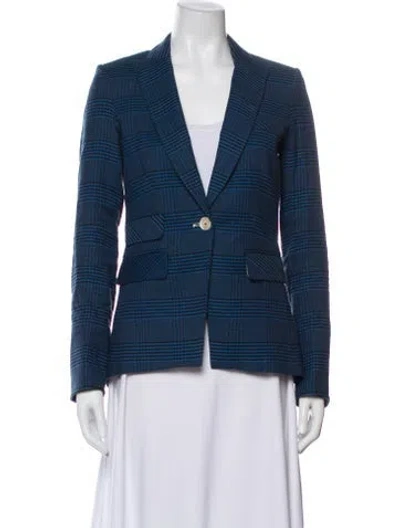 Pre-owned Veronica Beard Linen Plaid Print Blazer In Blue
