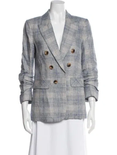 Pre-owned Veronica Beard Linen Plaid Print Blazer In Blue