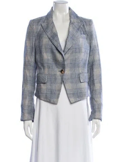 Pre-owned Veronica Beard Linen Plaid Print Blazer In Blue