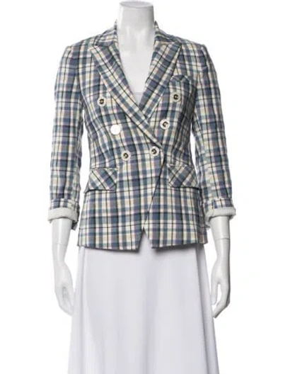 Pre-owned Veronica Beard Linen Plaid Print Blazer In Blue