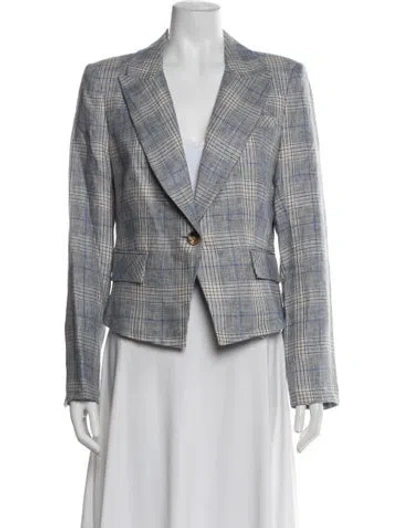 Pre-owned Veronica Beard Linen Plaid Print Blazer In Blue