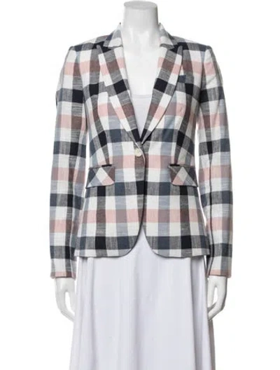 Pre-owned Veronica Beard Linen Plaid Print Blazer In Blue