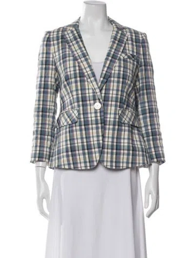 Pre-owned Veronica Beard Linen Plaid Print Blazer In Blue