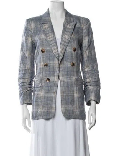 Pre-owned Veronica Beard Linen Plaid Print Blazer In Blue