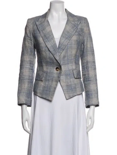 Pre-owned Veronica Beard Linen Plaid Print Blazer In Blue