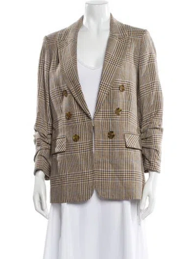 Pre-owned Veronica Beard Linen Plaid Print Blazer In Brown