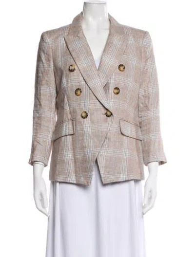 Pre-owned Veronica Beard Linen Plaid Print Blazer In Brown