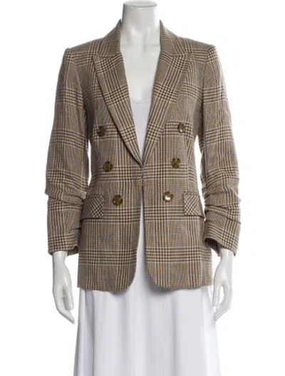 Pre-owned Veronica Beard Linen Plaid Print Blazer In Brown