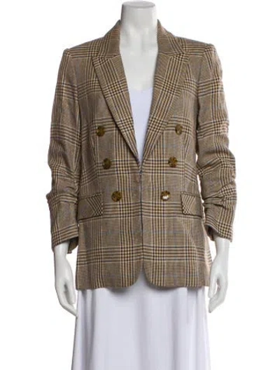 Pre-owned Veronica Beard Linen Plaid Print Blazer In Brown