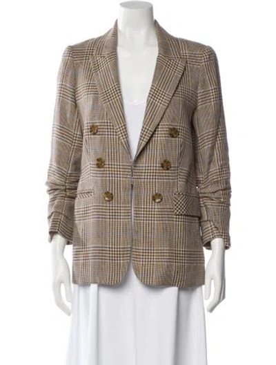 Pre-owned Veronica Beard Linen Plaid Print Blazer In Brown
