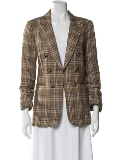 Pre-owned Veronica Beard Linen Plaid Print Blazer In Brown