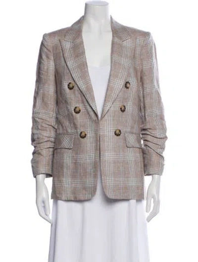 Pre-owned Veronica Beard Linen Plaid Print Blazer In Brown