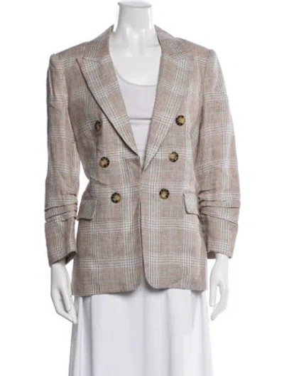 Pre-owned Veronica Beard Linen Plaid Print Blazer In Brown