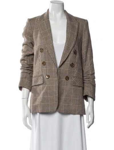 Pre-owned Veronica Beard Linen Plaid Print Blazer In Brown