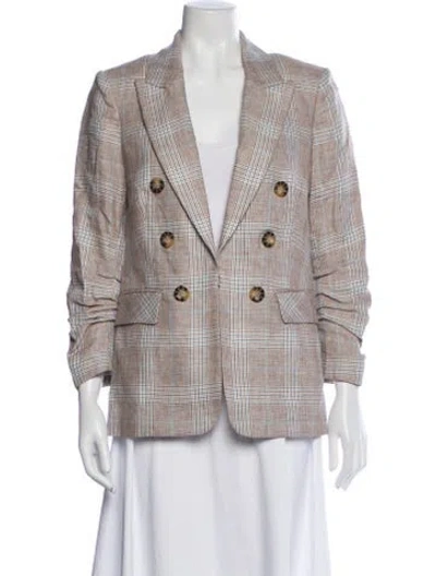 Pre-owned Veronica Beard Linen Plaid Print Blazer In Brown