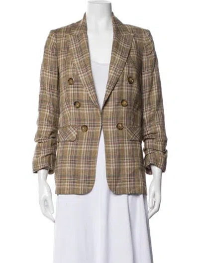 Pre-owned Veronica Beard Linen Plaid Print Blazer In Brown