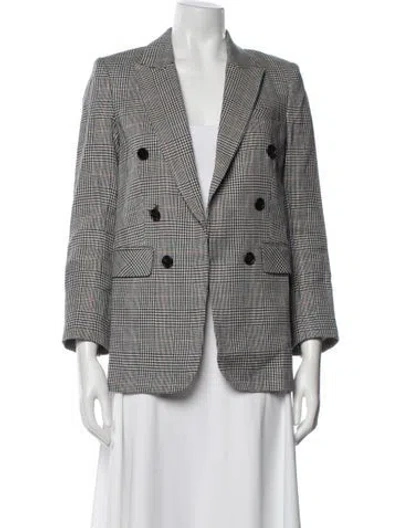Pre-owned Veronica Beard Linen Plaid Print Blazer In Gray