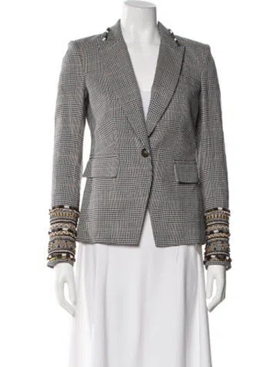 Pre-owned Veronica Beard Linen Plaid Print Blazer In Gray