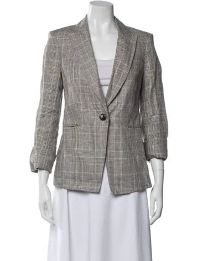Pre-owned Veronica Beard Linen Plaid Print Blazer In Gray
