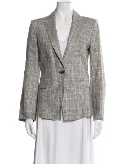 Pre-owned Veronica Beard Linen Plaid Print Blazer In Gray