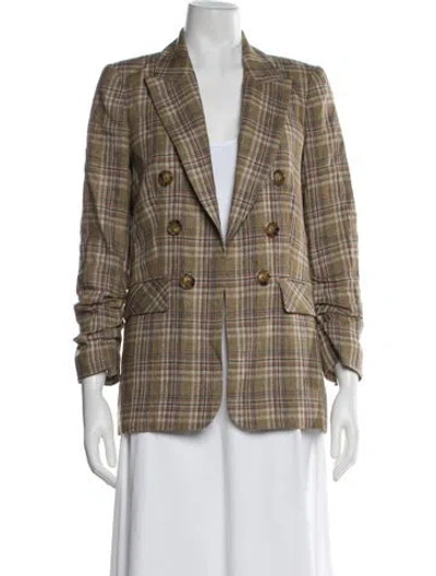 Pre-owned Veronica Beard Linen Plaid Print Blazer In Green