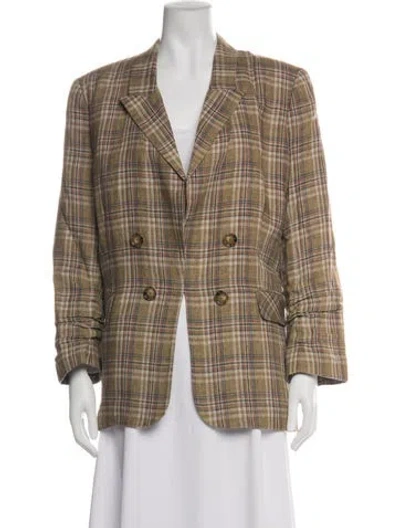 Pre-owned Veronica Beard Linen Plaid Print Blazer In Green