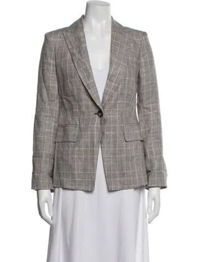 Pre-owned Veronica Beard Linen Plaid Print Blazer In Grey