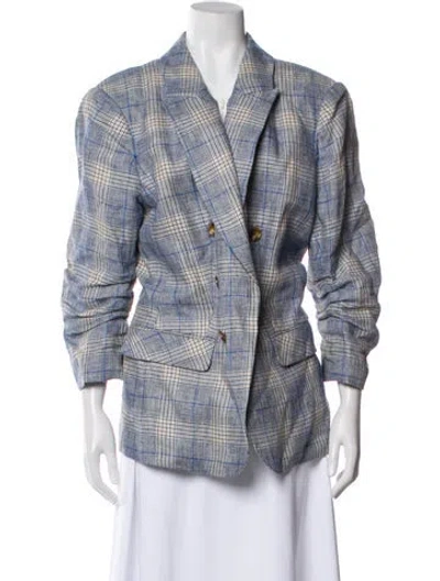 Pre-owned Veronica Beard Linen Plaid Print Blazer In Multi