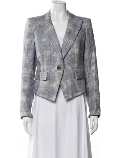 Pre-owned Veronica Beard Linen Plaid Print Blazer In Multi