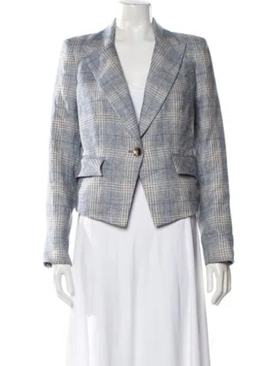 Pre-owned Veronica Beard Linen Plaid Print Blazer In Multi