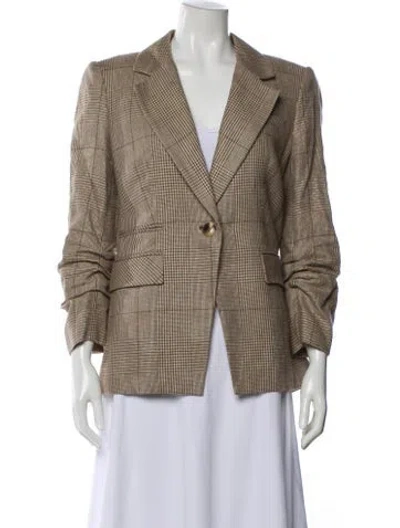 Pre-owned Veronica Beard Linen Plaid Print Blazer In Neutral