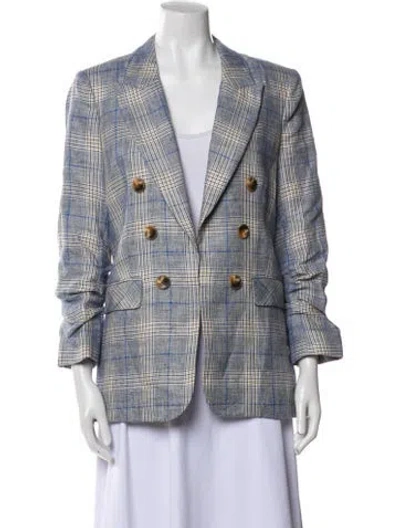 Pre-owned Veronica Beard Linen Plaid Print Blazer In Neutral