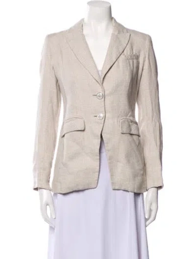 Pre-owned Veronica Beard Linen Plaid Print Blazer In Neutral