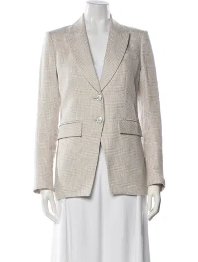Pre-owned Veronica Beard Linen Plaid Print Blazer In Neutral