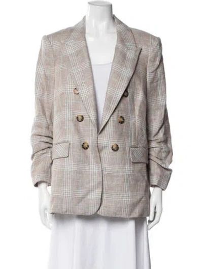 Pre-owned Veronica Beard Linen Plaid Print Blazer In Neutral